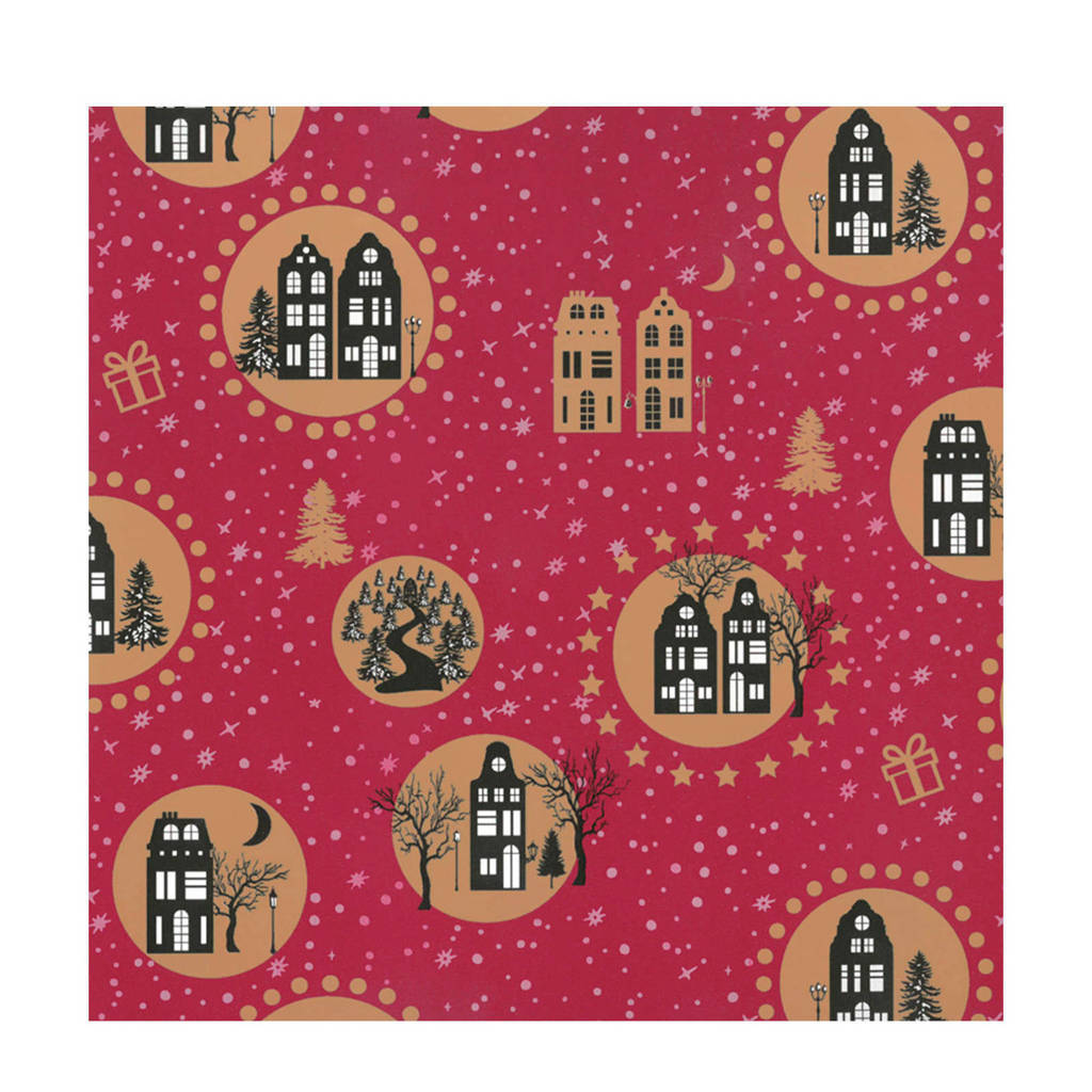 wehkamp cadeaupapier huisjes, Aubergine