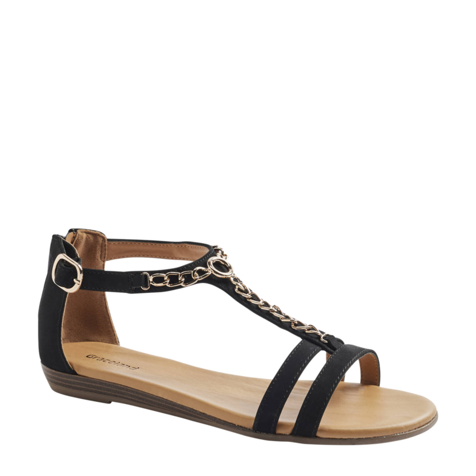 Graceland Zwarte sandaal sierketting - Schoenen.nl