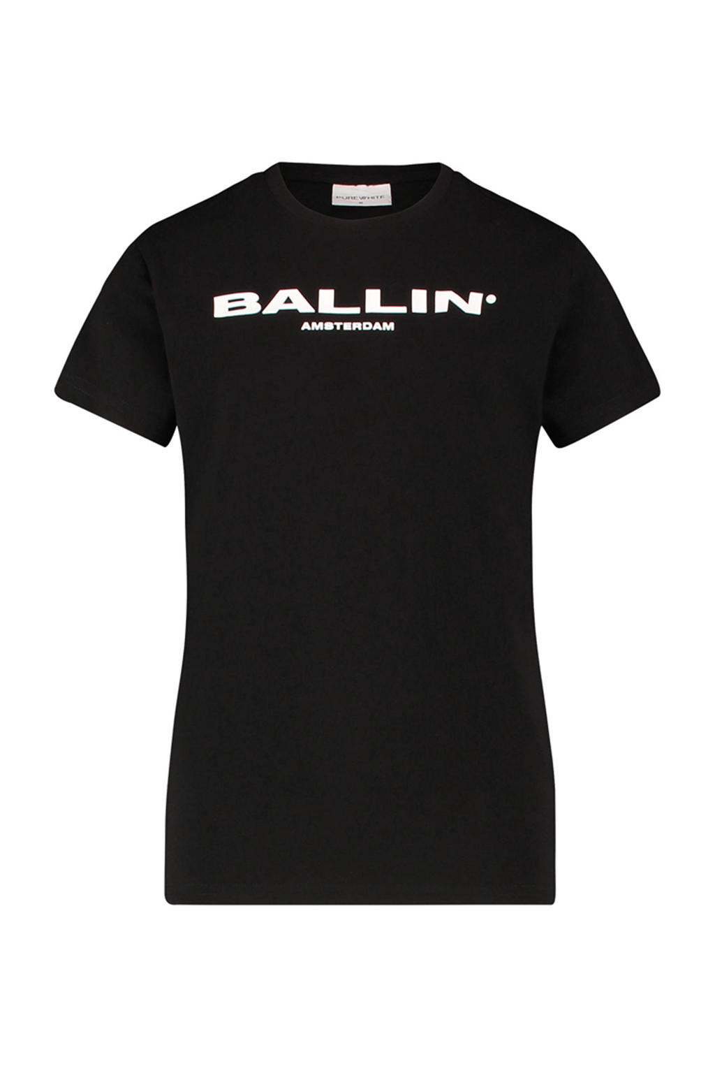 Zwart en witte jongens en meisjes Ballin unisex T-shirt van katoen met logo dessin, korte mouwen en ronde hals