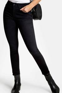 Zwarte dames Shoeby Eksept cropped high waist skinny jeans Ametist Denim L28 met rits- en knoopsluiting