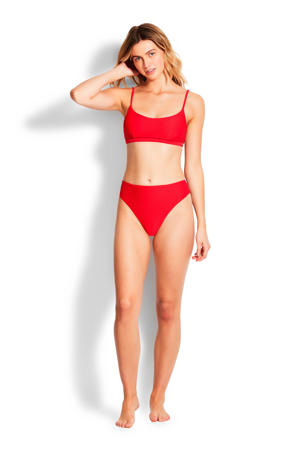 high leg bikinibroekje met ribstructuur rood
