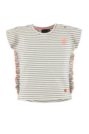 gestreept regular fit T-shirt ecru/zwart/oranje
