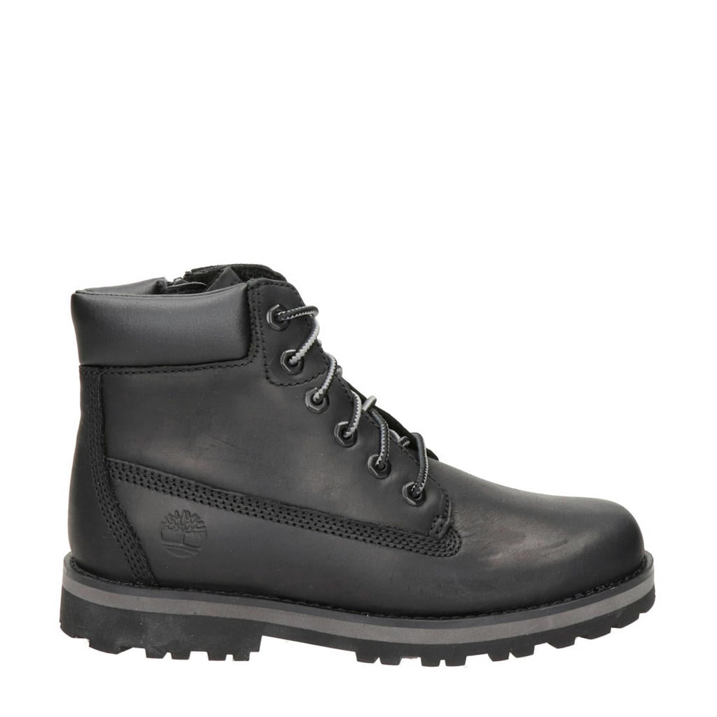 Zwarte jongens Timberland Courma Kid 6 Inch nubuck veterboots met rits- en vetersluiting