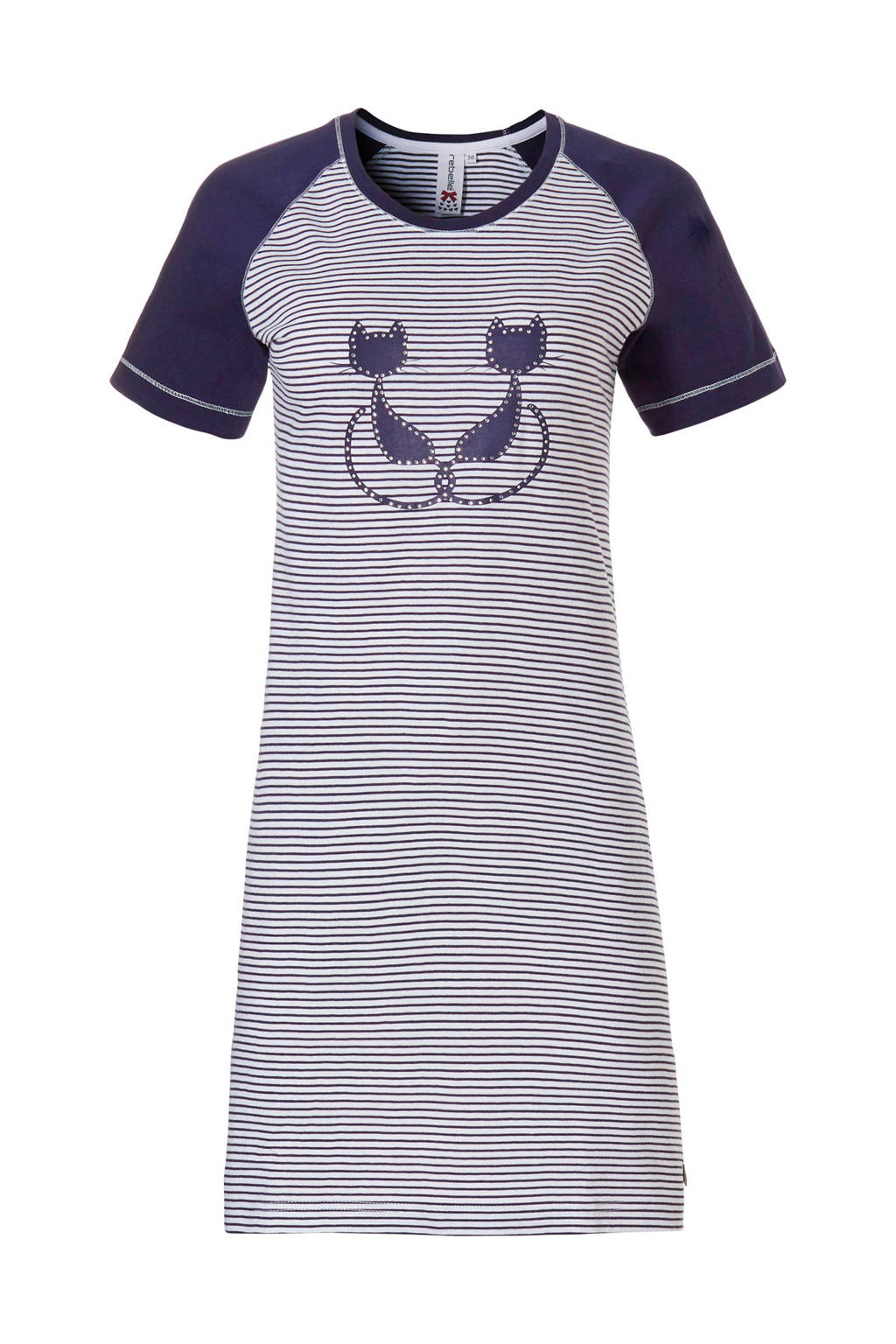 Rebelle nachthemd met printopdruk grijs/blauw, Blauw/wit
