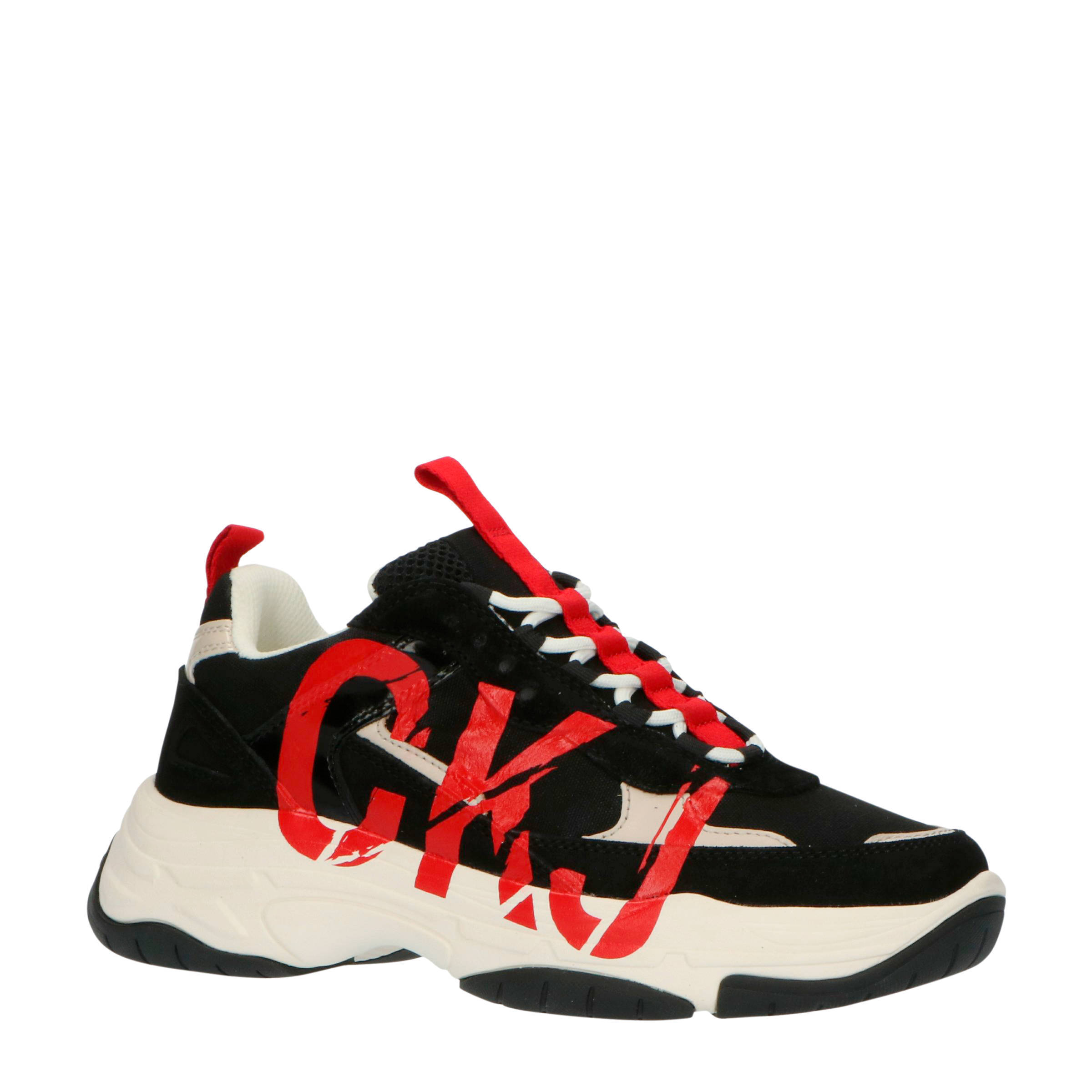 CALVIN KLEIN JEANS Mizar chunky sneakers zwart/rood | wehkamp
