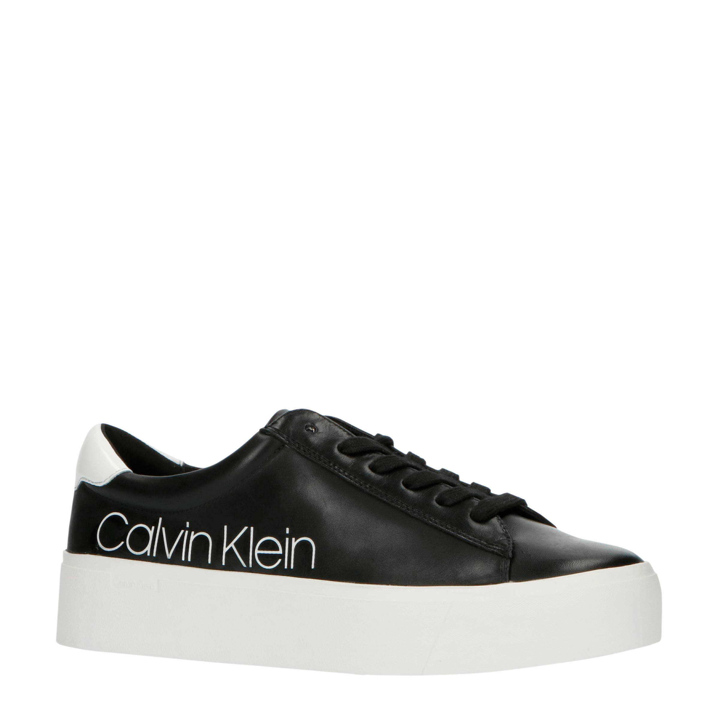 Calvin Klein Janika leren plateau sneakers zwart | wehkamp