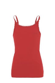 thumbnail: Rode meisjes WE Fashion singlet van stretchkatoen met spaghettibandjes, ronde hals en borduursels