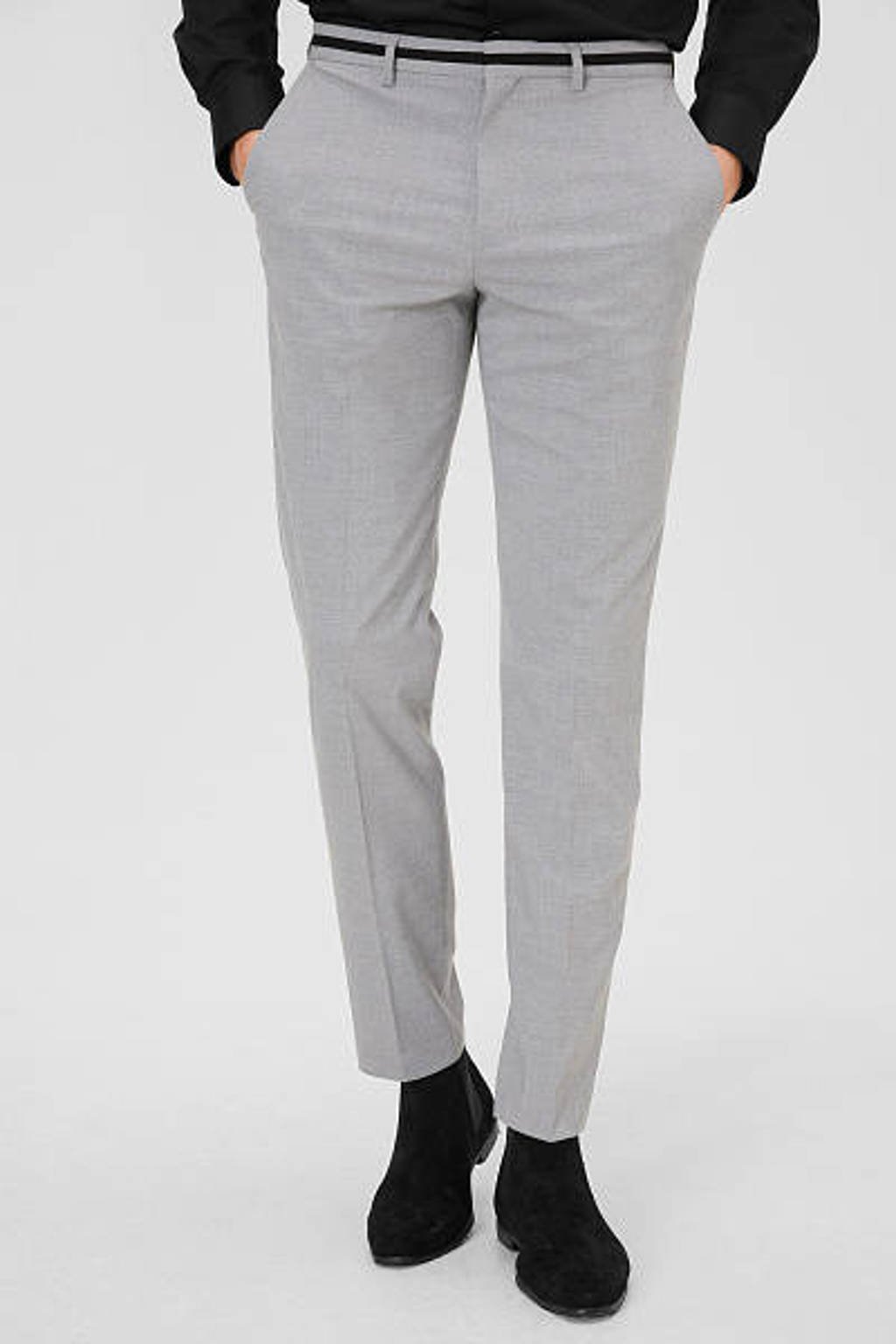 Lichtgrijze heren C&A Angelo Litrico slim fit pantalon van polyester 