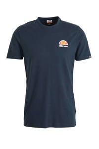 Donkerblauwe heren Ellesse T-shirt van katoen met logo dessin, korte mouwen en ronde hals