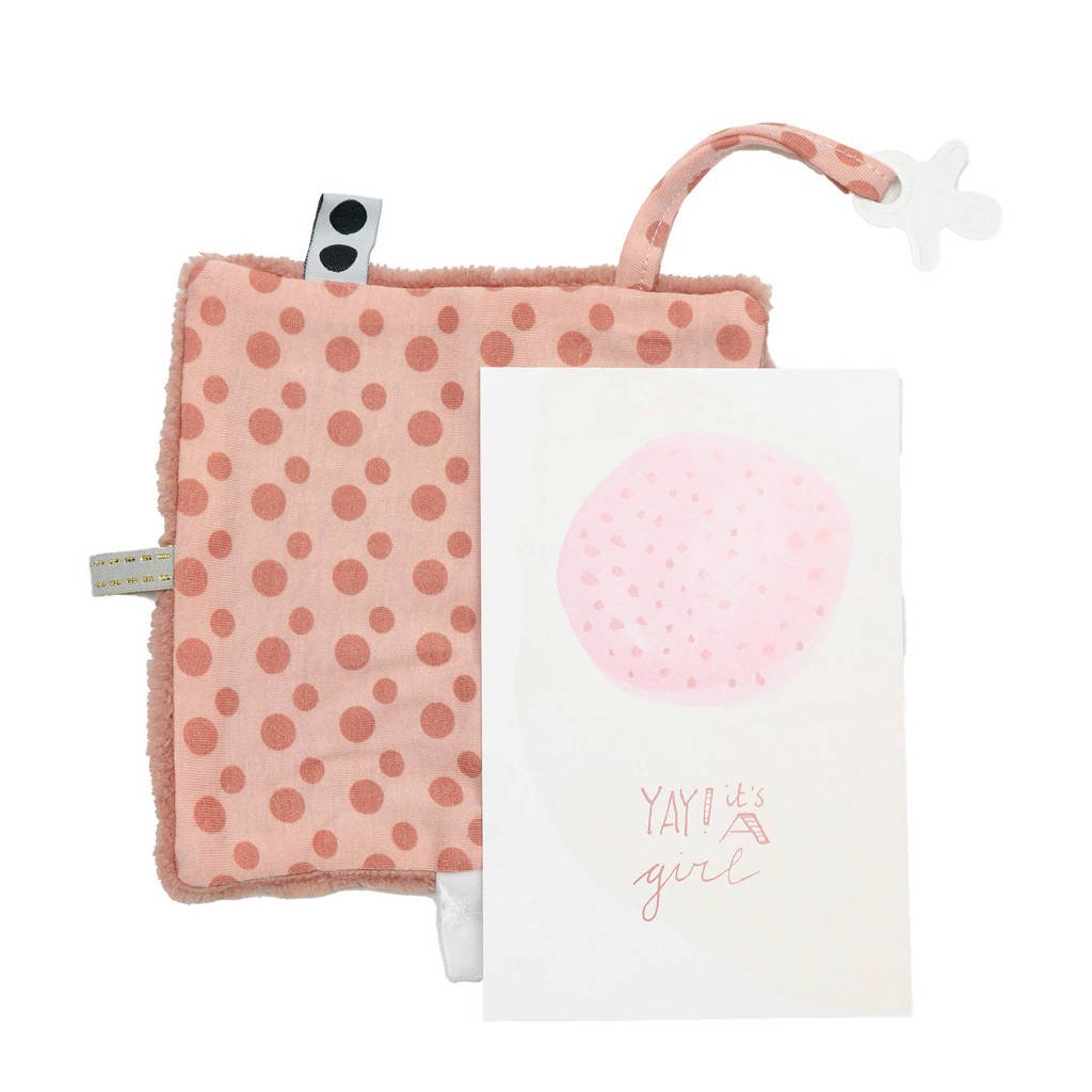 Snoozebaby geboortekaartje met knuffeldoekje in een envelop dusty rose knuffeldoekje, Dusty Rose
