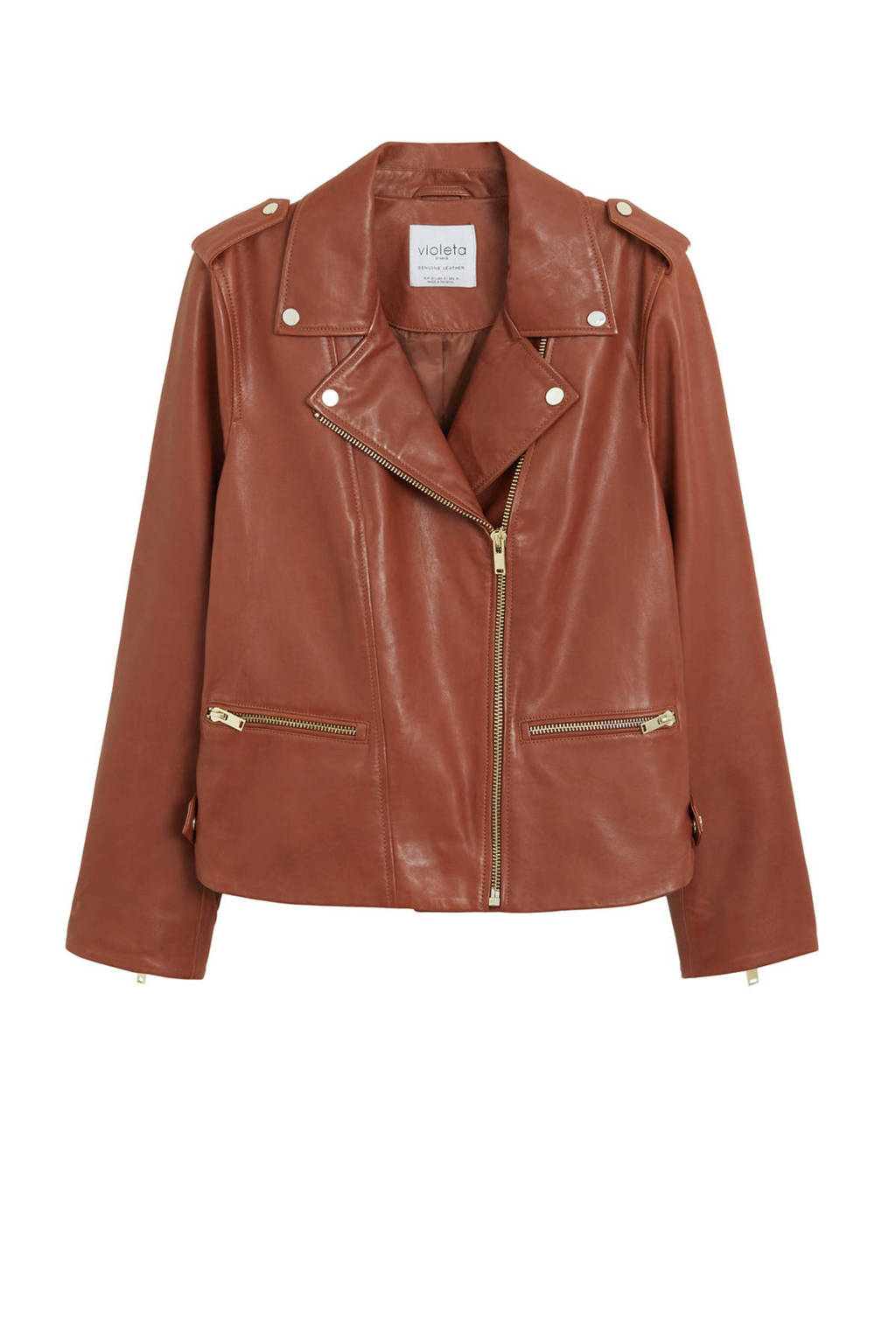Violeta by Mango leren bikerjack bruin, Bruin