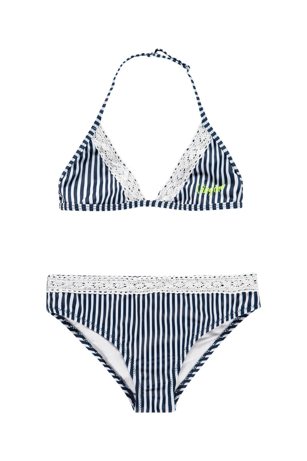 Vingino bikini Zelina met strepen blauw, Donkerblauw/wit