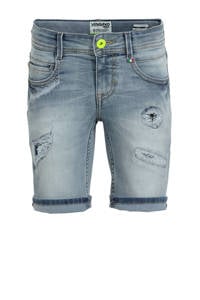 Lichtblauwe jongens Vingino jeans bermuda Carlisio van stretchdenim met rits- en knoopsluiting