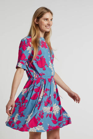 jurk met all over print blauw/roze