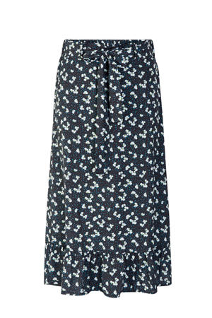 rok met all over print en ruches zwart/wit