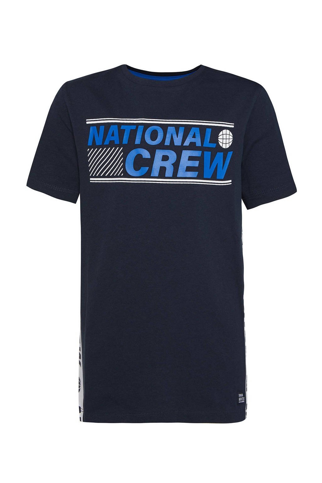 WE Fashion regular fit T-shirt met tekst donkerblauw/blauw/wit, Donkerblauw/blauw/wit