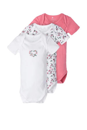 romper wit/roze/groen - set van 3