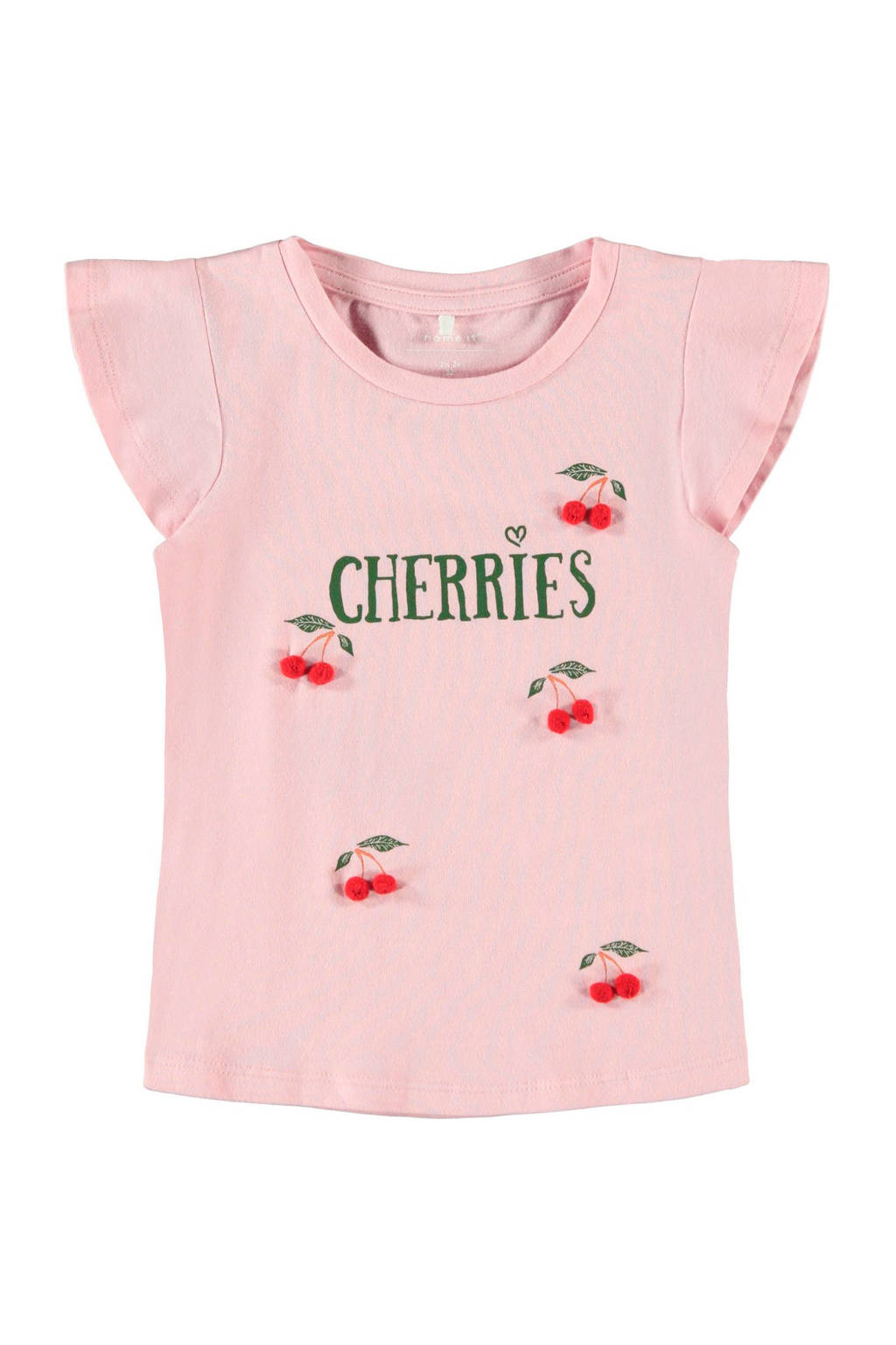 NAME IT MINI slim fit T-shirt Dara met tekst roze/rood, Roze/rood