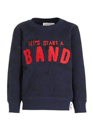 sweater Darocky met tekst donkerblauw/rood