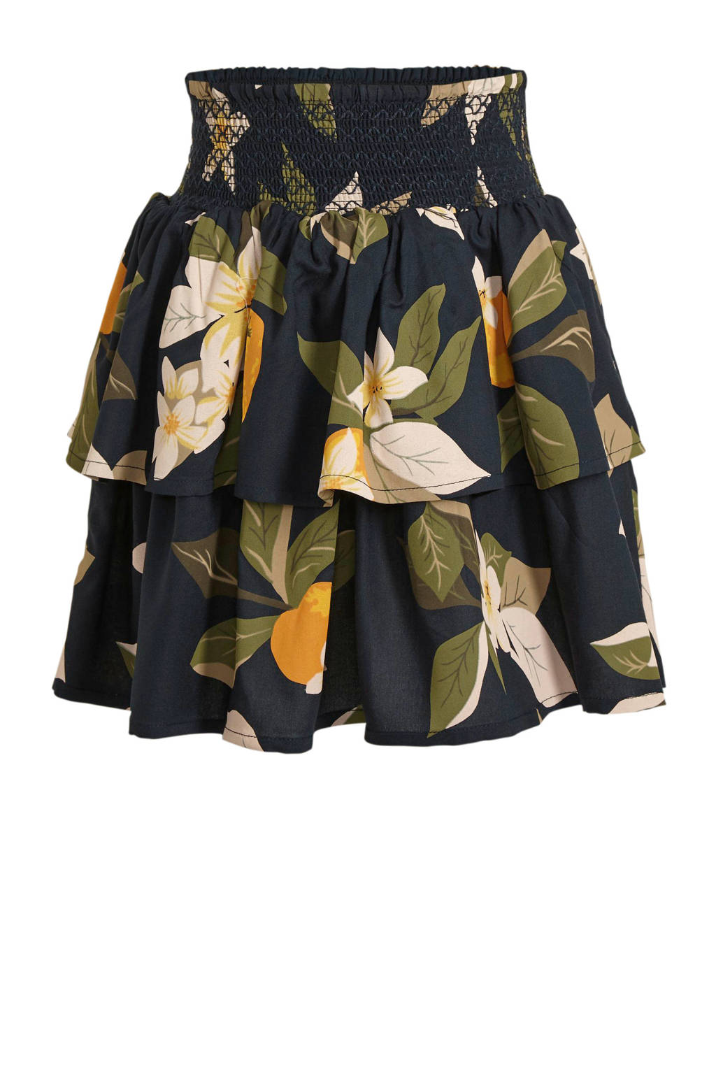 NAME IT KIDS gebloemde rok Demma zwart/groen/geel, Zwart/groen/geel