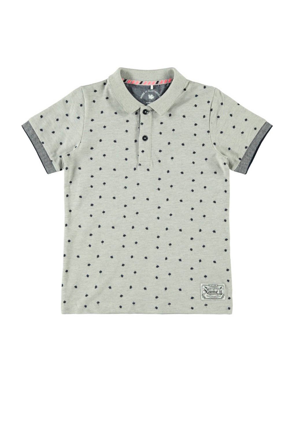 NAME IT KIDS polo met all over print lichtgrijs/donkerblauw, Lichtgrijs/donkerblauw