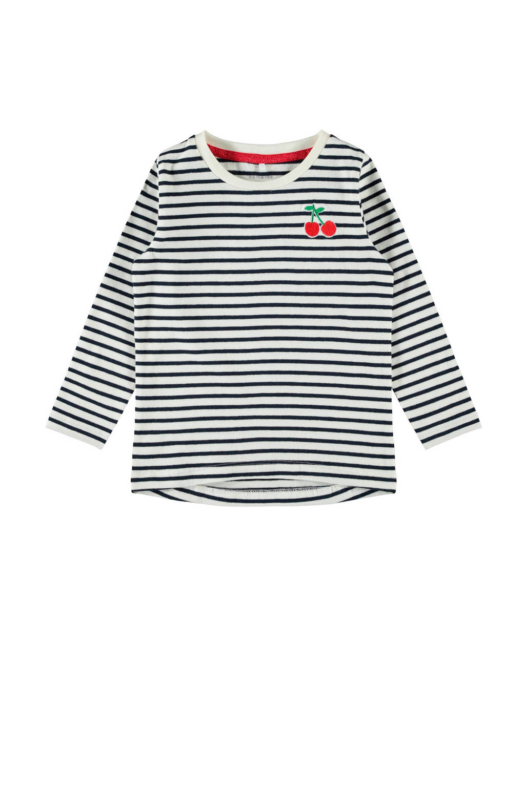 NAME IT MINI gestreepte longsleeve Dalla wit/donkerblauw/rood, Wit/donkerblauw/rood