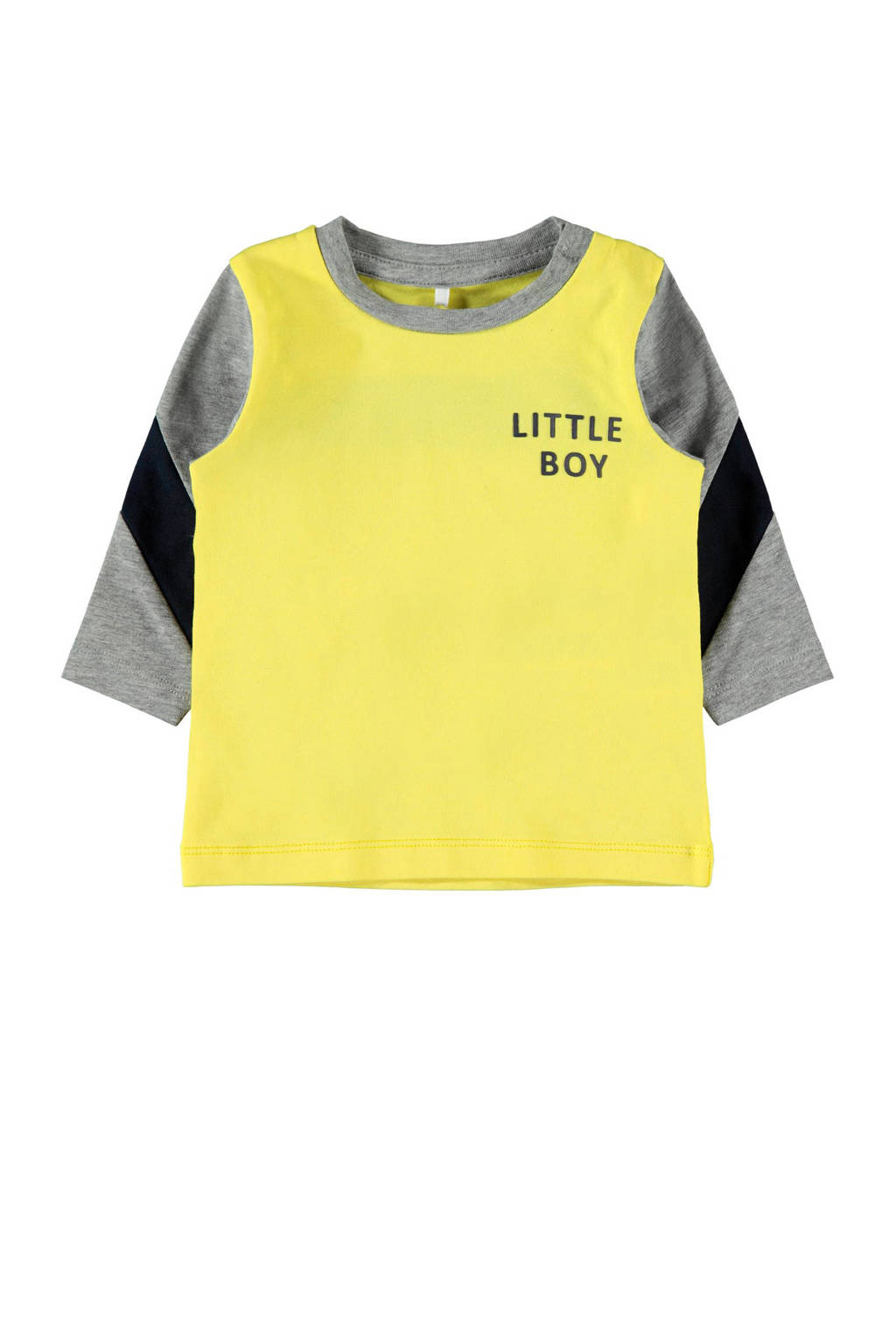 NAME IT BABY longsleeve Destab met tekst geel/grijs melange/zwart, Geel/grijs melange/zwart