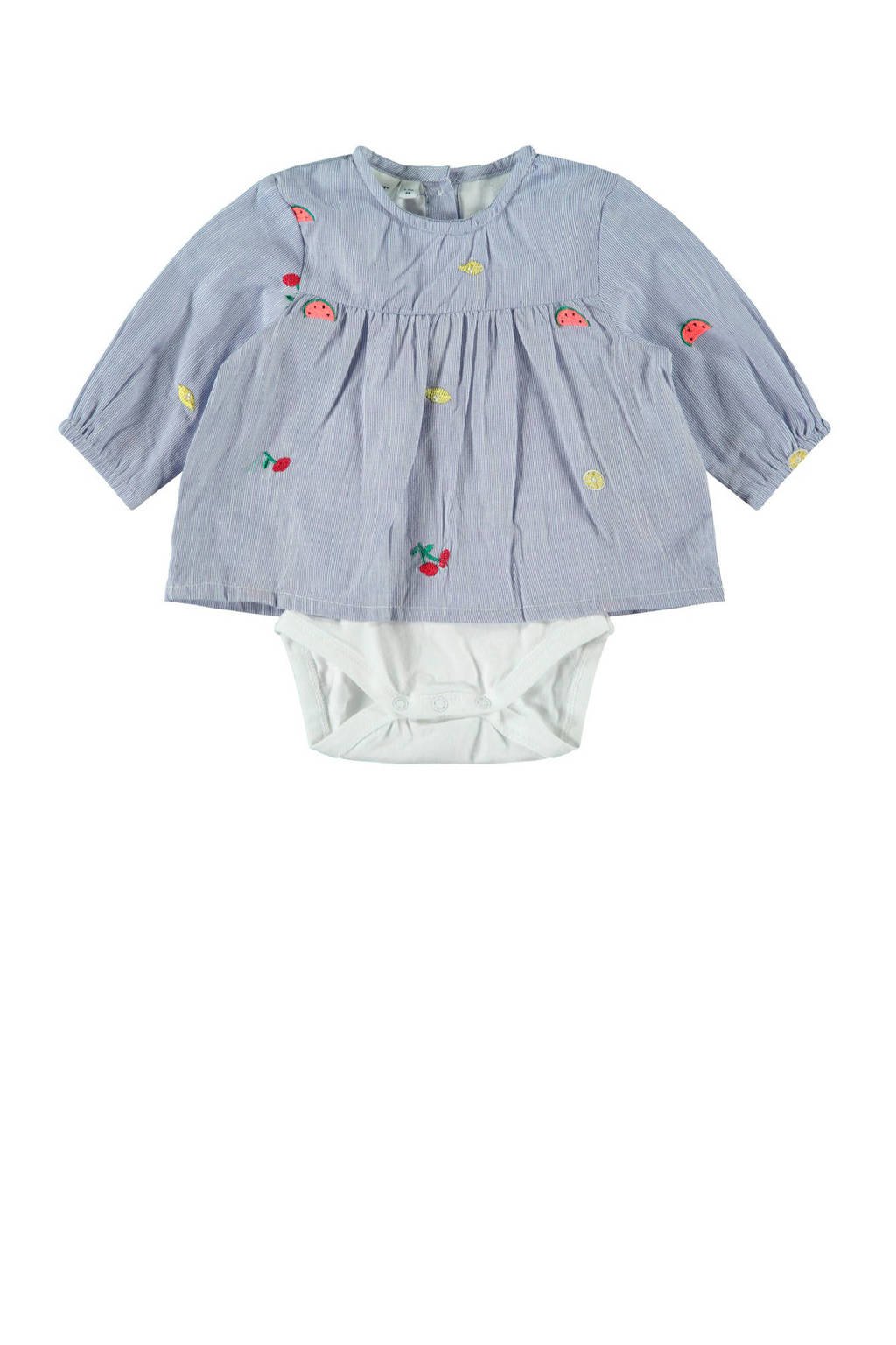 NAME IT BABY romper met blouse lichtblauw/wit, Lichtblauw/wit