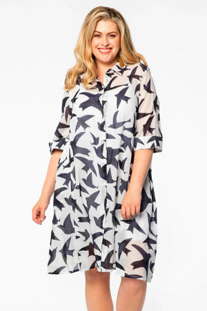 blousejurk met all over print wit/zwart