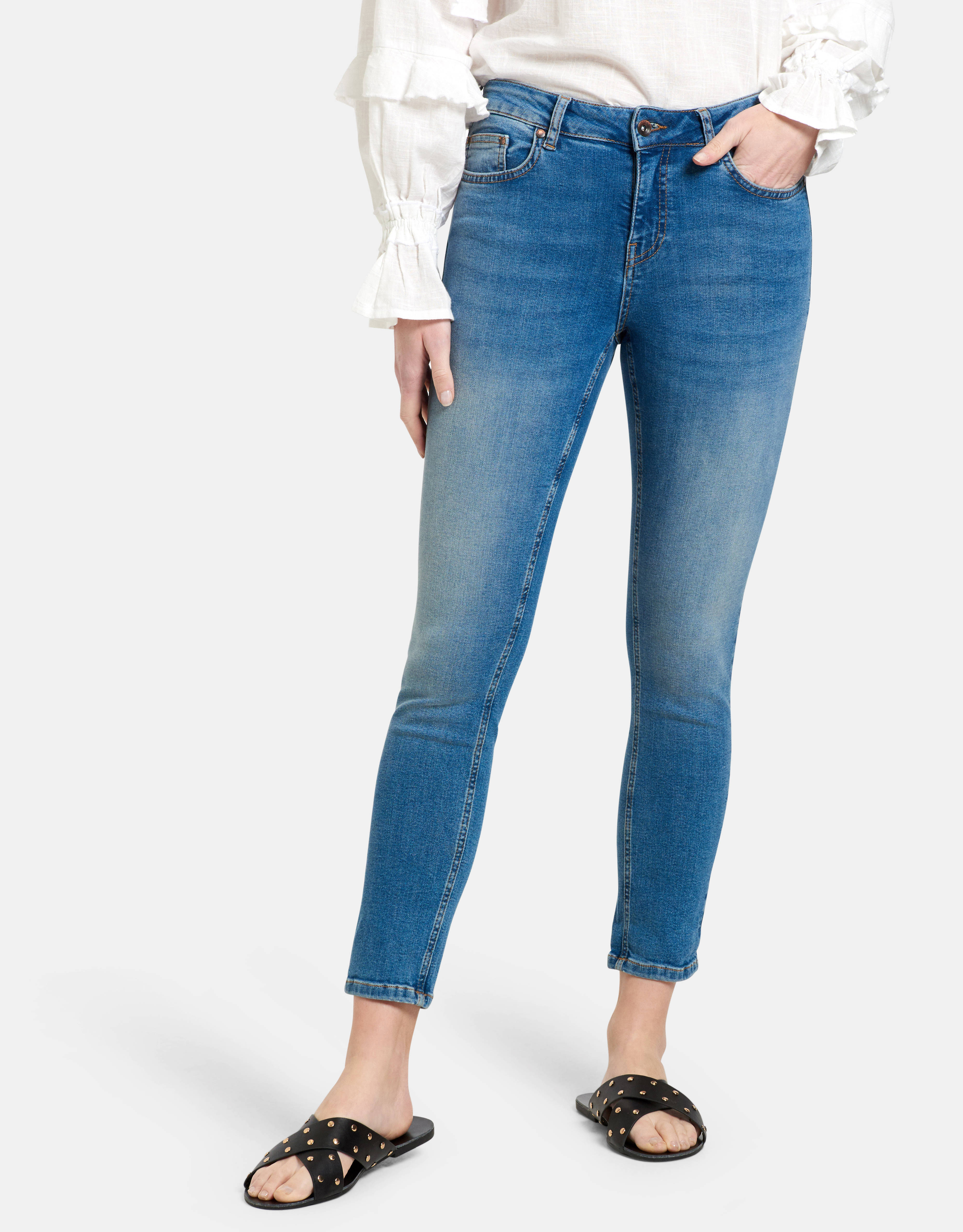 Shoeby Eksept cropped high waist skinny jeans Ametist Denim L32 mediumstone  | wehkamp