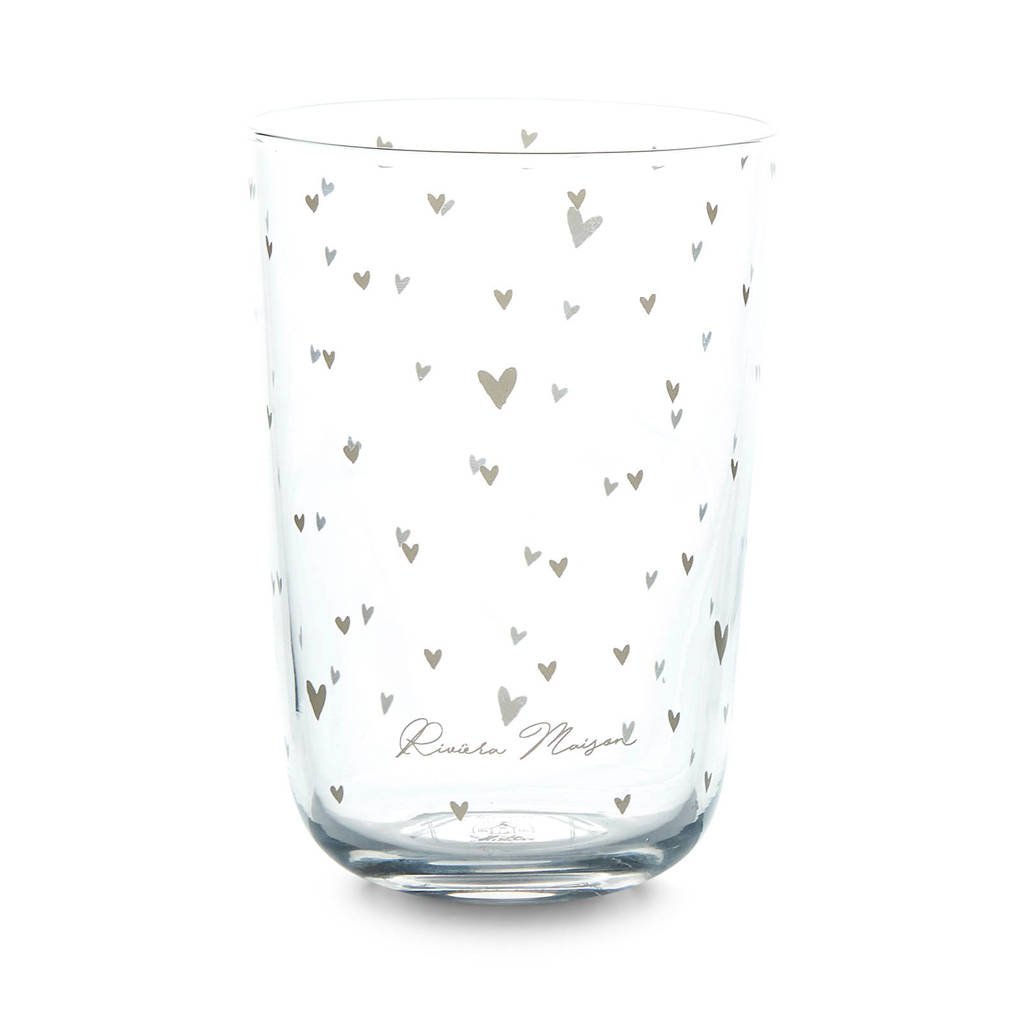 Riviera Maison waterglas Lovely Hearts (Ø8,5 cm), Transparant