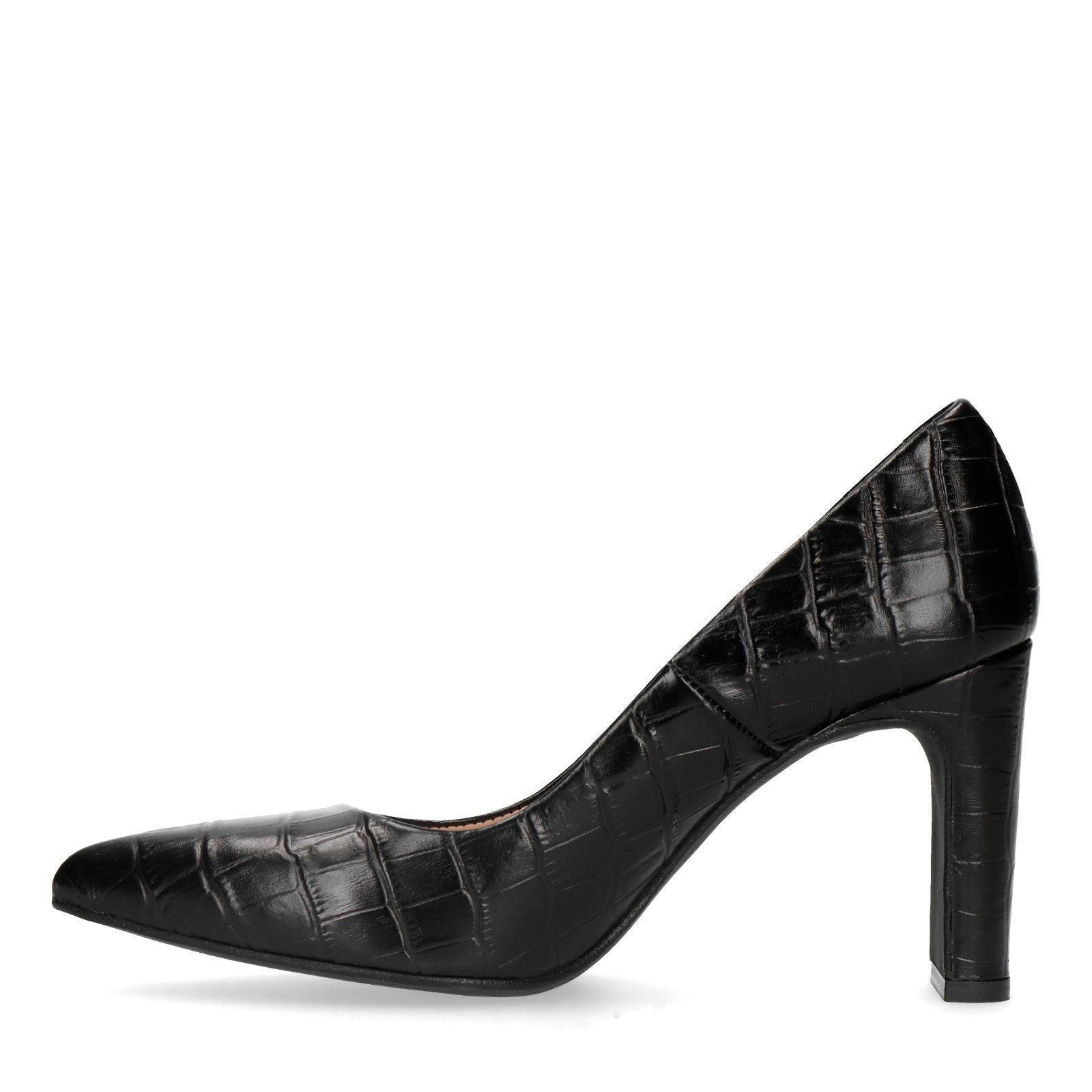 Sacha leren pumps crocoprint zwart | wehkamp