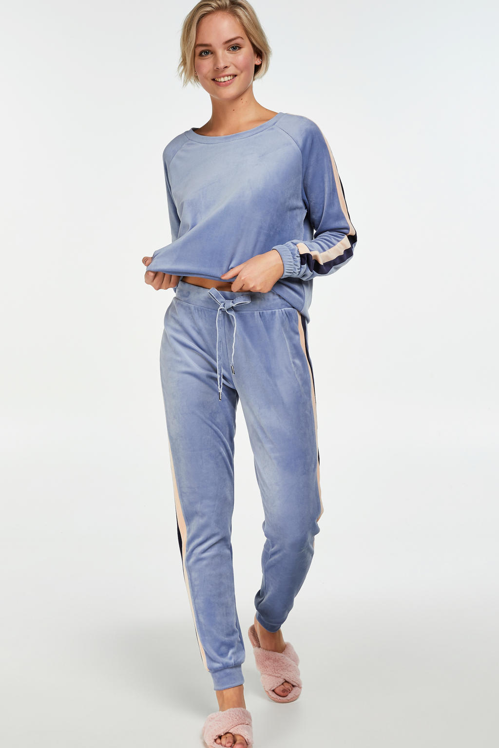 Hunkemöller fluwelen loungebroek blauw
