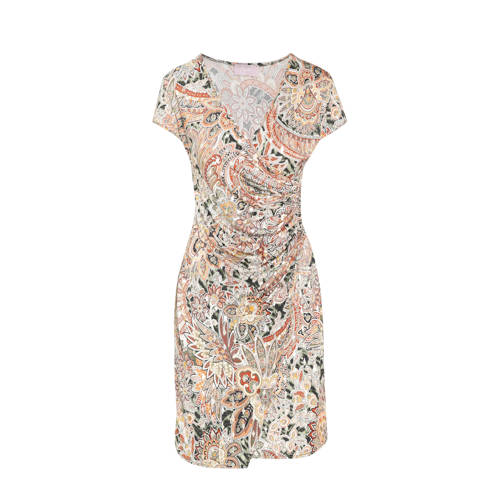 Cassis jersey jurk met all over print en plooien ecru Cassis jersey jurk met all over print en plooien ecru