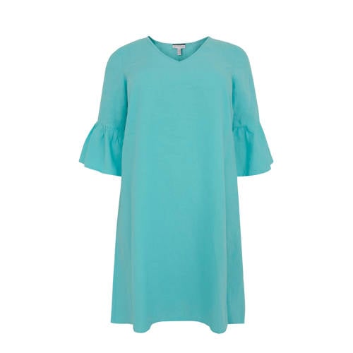 Yoek linnen jurk turquoise Yoek linnen jurk turquoise