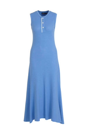 ribgebreide maxi jurk Rowie en plooien blauw