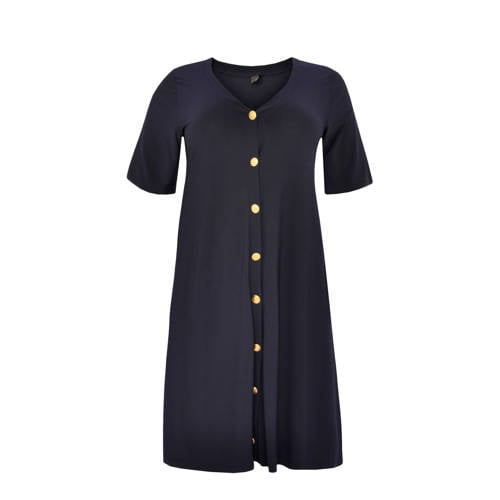 Yoek jersey jurk donkerblauw Yoek jersey jurk donkerblauw