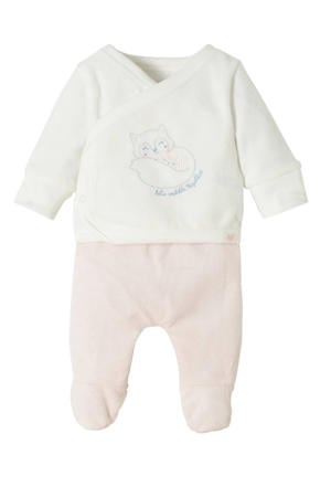pyjama met borduursels lichtroze/wit
