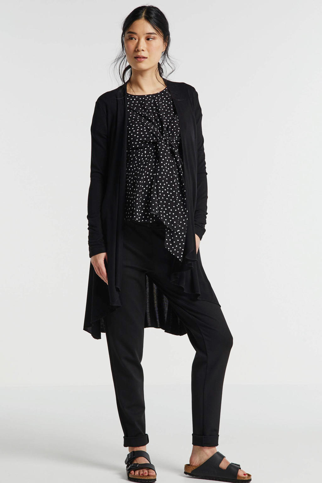 Zwarte dames Noppies maternity low waist skinny zwangerschapsbroek Renee van viscose met elastische tailleband met koord en effen