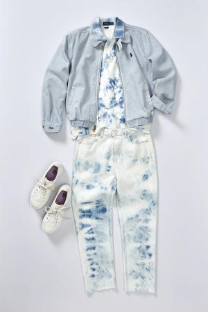 tie-dyehigh waist boyfriend fit jeans lichtblauw