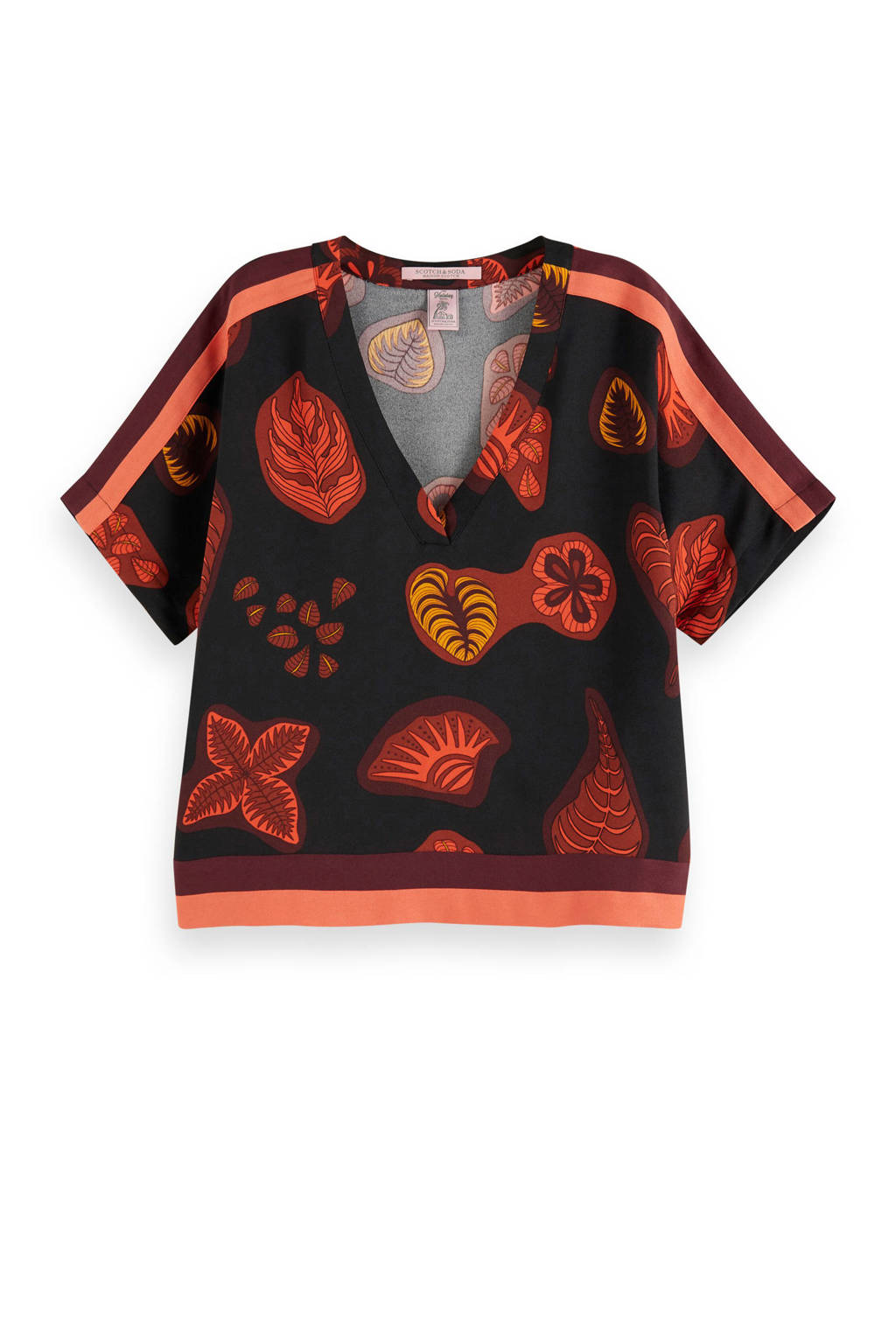 Scotch & Soda top met contrastbies en contrastbies koraalrood, Koraalrood