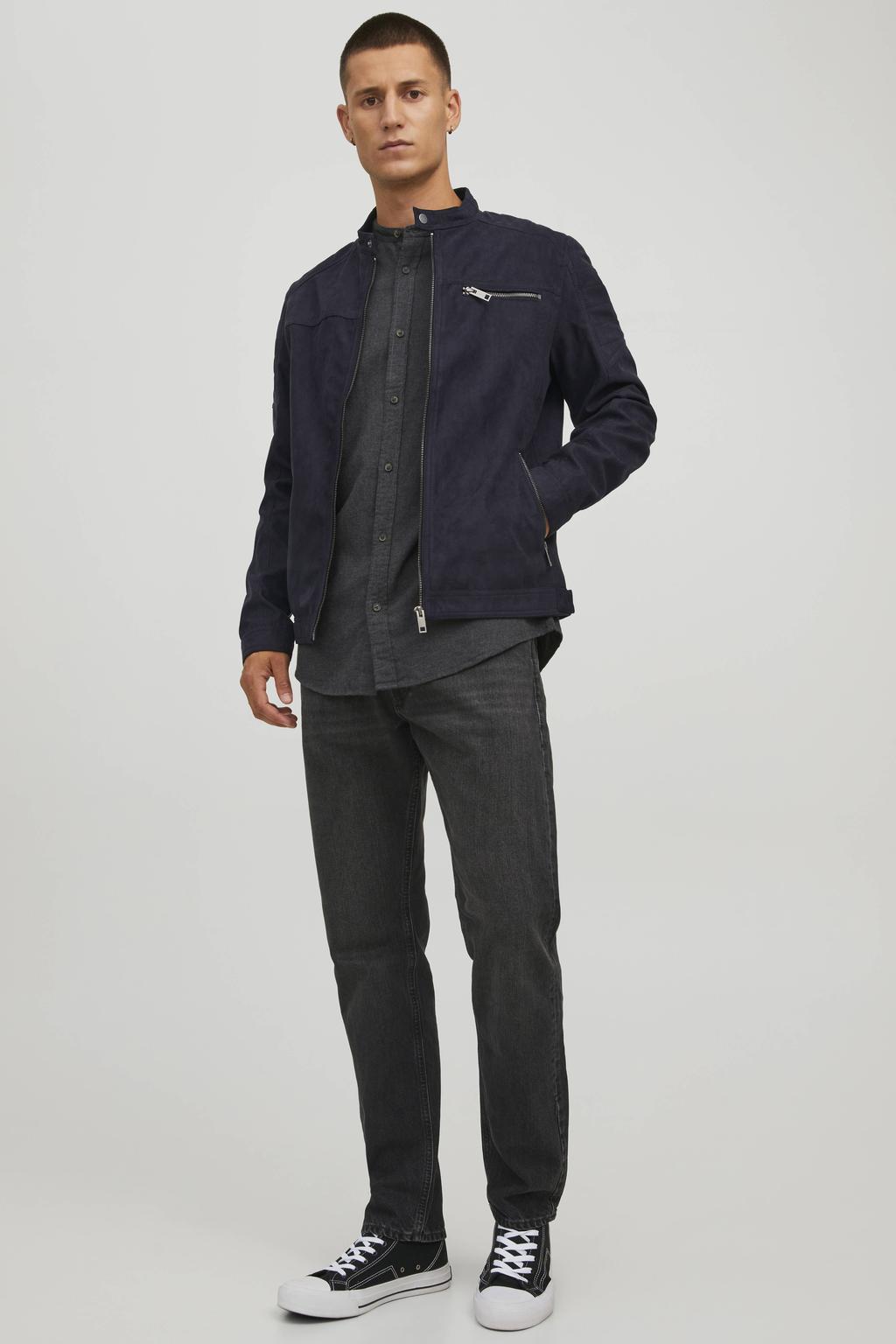 JACK & JONES ESSENTIALS imitatieleren bikerjack - zwart