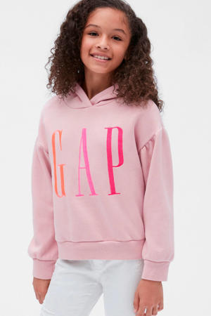 hoodie met logo en borduursels lichtroze/oranje/roze