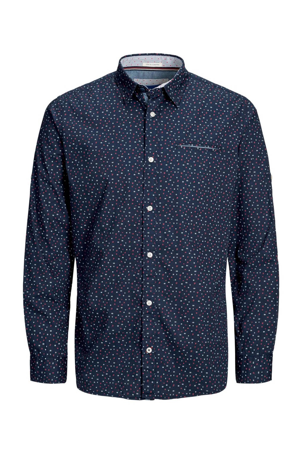 JACK & JONES ORIGINALS regular fit overhemd met all over print marine, Marine