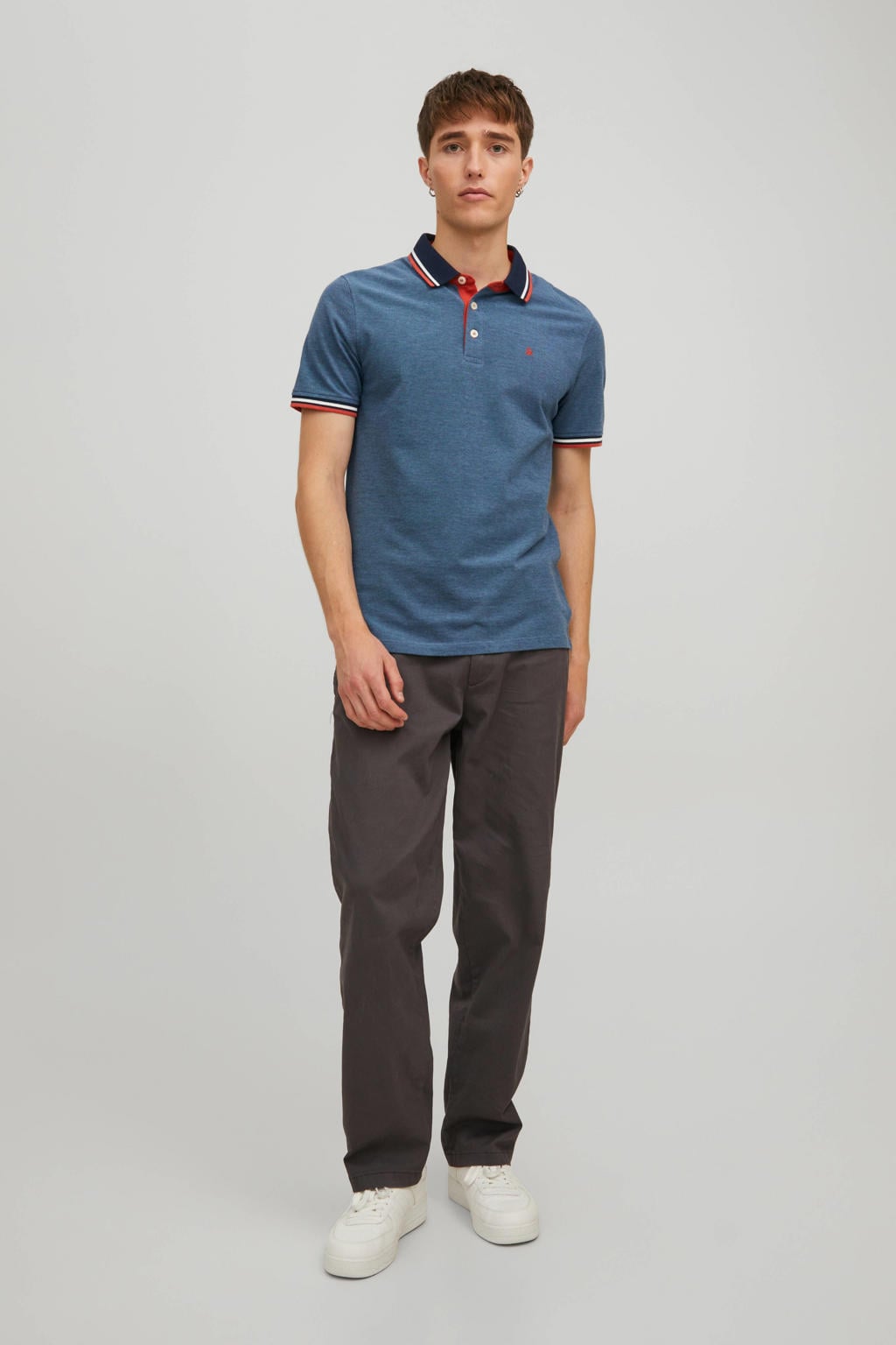 JACK & JONES ESSENTIALS slim fit polo JJEPAULOS donkerblauw