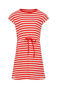 KIDS ONLY gestreepte A-lijn jurk KONMAY van biologisch katoen wit/rood