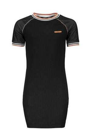 jersey jurk Maura met mesh zwart