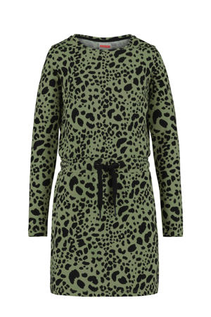 jersey jurk met all over print olijfgroen/zwart