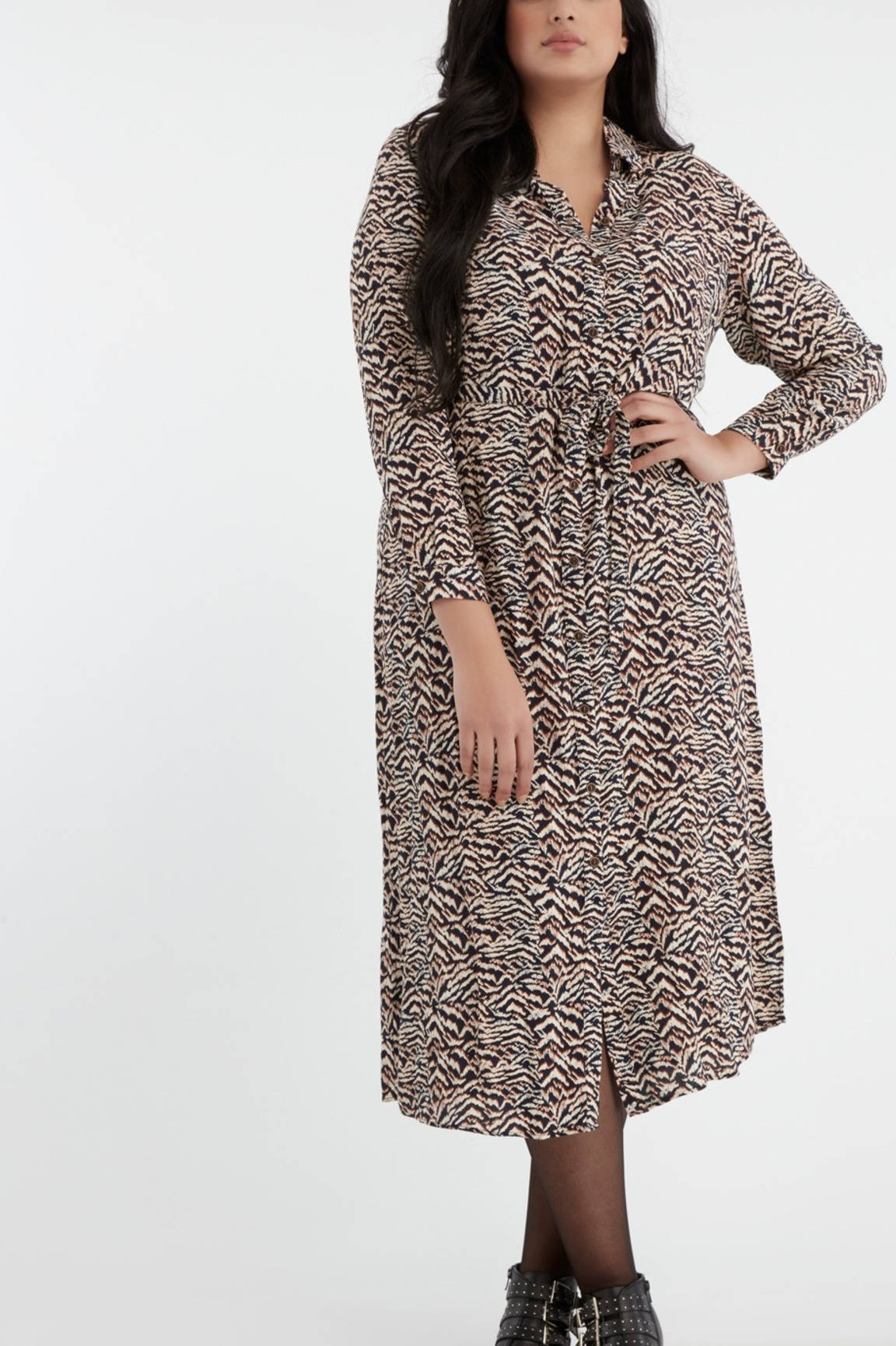 LOLALIZA blousejurk met dierenprint en ceintuur blauw