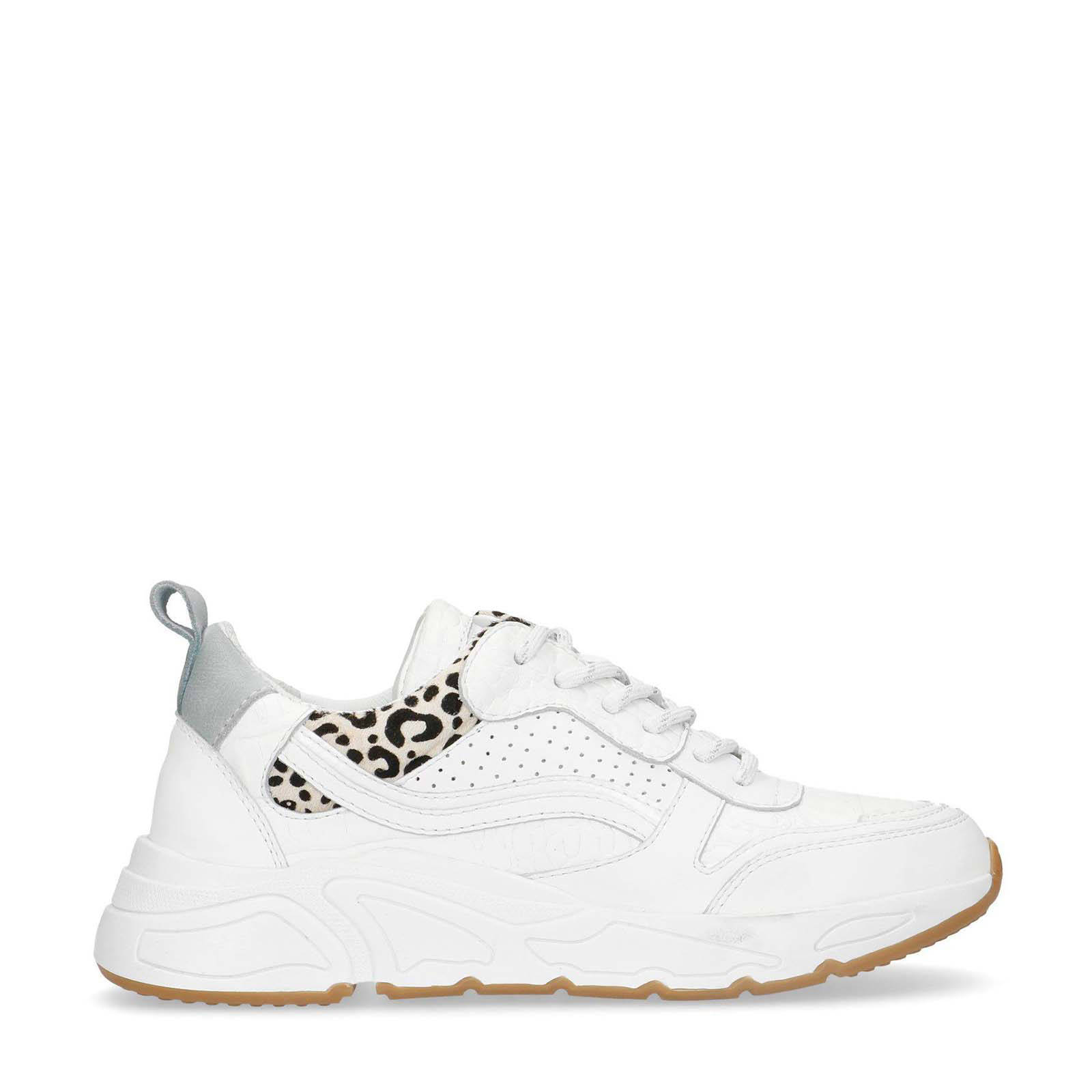 Manfield leren dad sneakers wit/panterprint | wehkamp